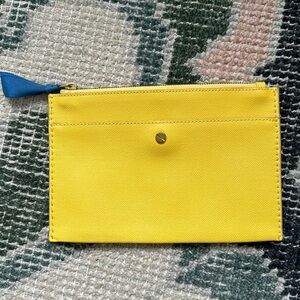 J. Crew Flat Leather Zipper Wallet Pouch Textured Sun Yellow F9598 New